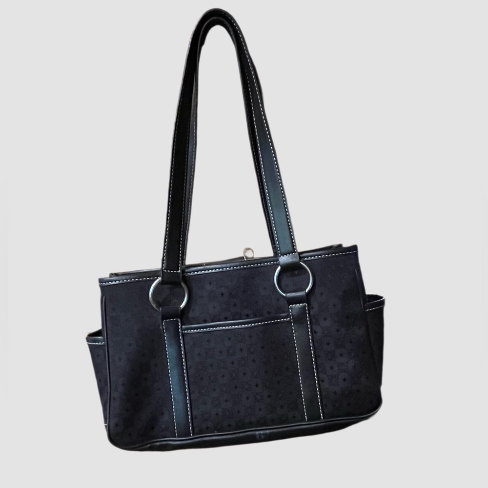 Vintage Villager Black Shoulder Bag with Structured Design and Leather Handles